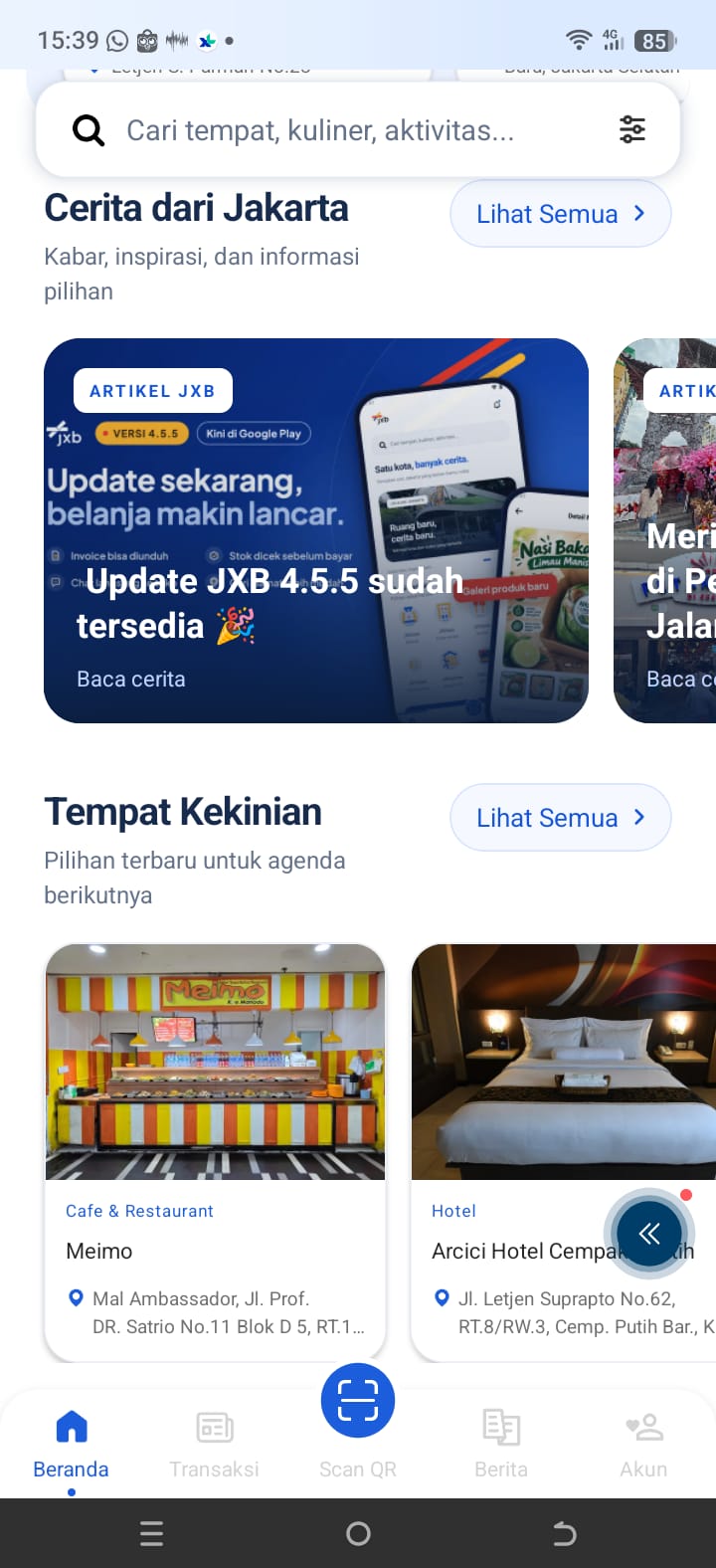 Tampilan layar JXBApp 4